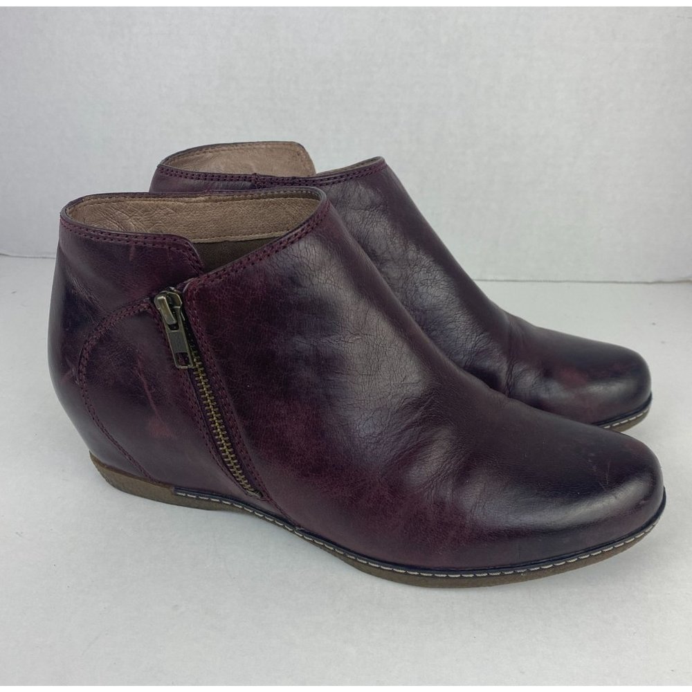 Dansko Leather Booties Womens 40 Raina Burnished Nubuck Heel Zip Ankle Boot